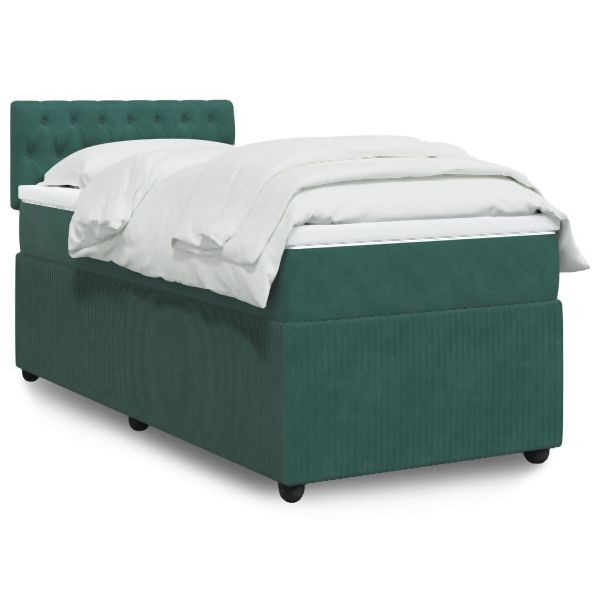 vidaXL Boxspringbett mit Matratze Dunkelgrün 90x200 cm Samt, 3289947