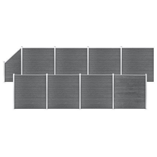 vidaXL WPC Zaun-Set 8 Quadrate + 1 Schräge 1484x186 cm Grau, 3053240