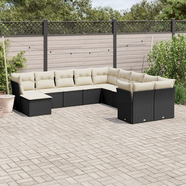 vidaXL 11-teilig Garten-Sofagarnitur mit Kissen Schwarz Poly Rattan, 3218606
