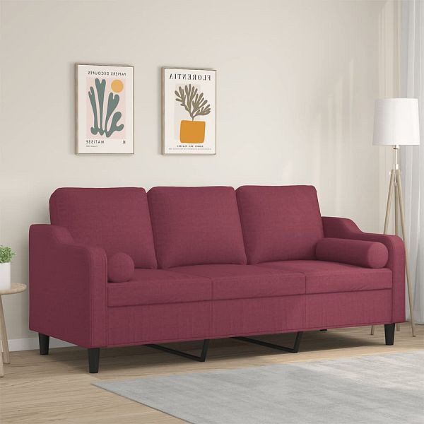 vidaXL 3-Sitzer-Sofa mit Zierkissen Weinrot 180 cm Stoff, 3200859