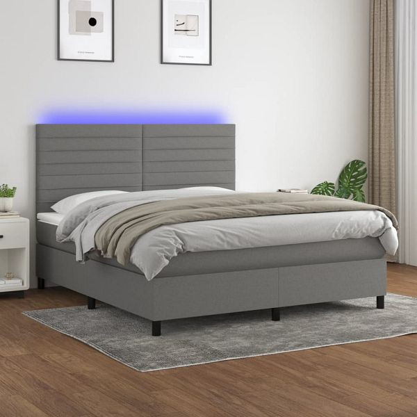 vidaXL Boxspringbett mit Matratze & LED Dunkelgrau 160x200 cm Stoff, 3134966