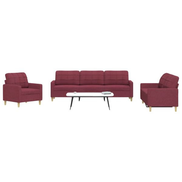 vidaXL 3-tlg. Sofagarnitur Weinrot Stoff, Entspannung, 3278293