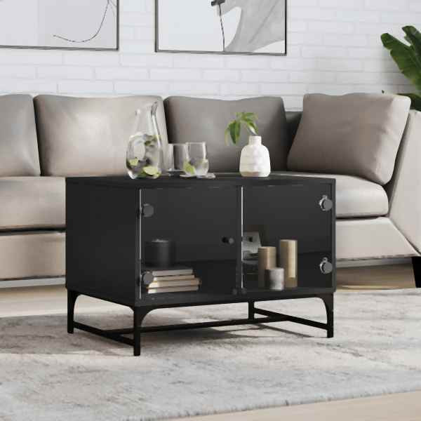 vidaXL Couchtisch mit Glastüren Schwarz 68,5x50x50 cm, 836540