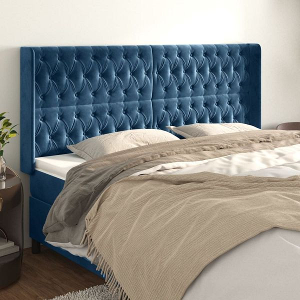 vidaXL Kopfteil mit Ohren Dunkelblau 203x16x118/128 cm Samt, 3119986