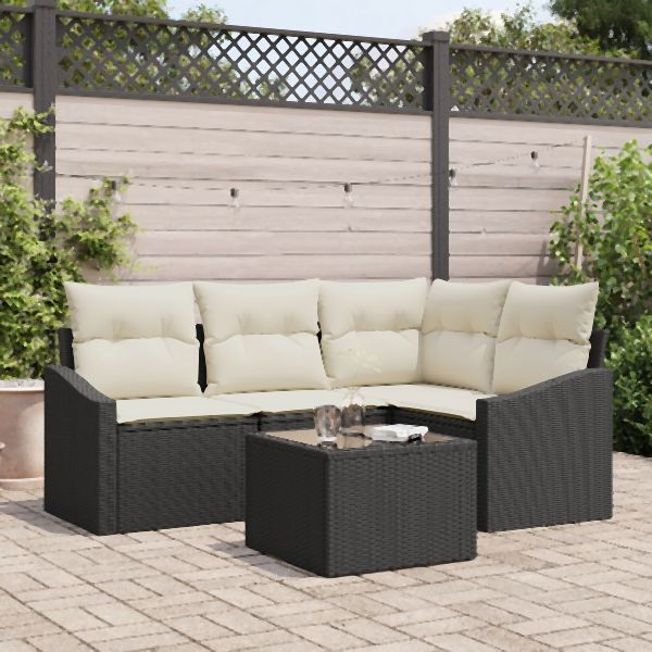 vidaXL Garten Sofa Set 5-teilig Beige Kissen und schwarzer Rahmen, 3355376