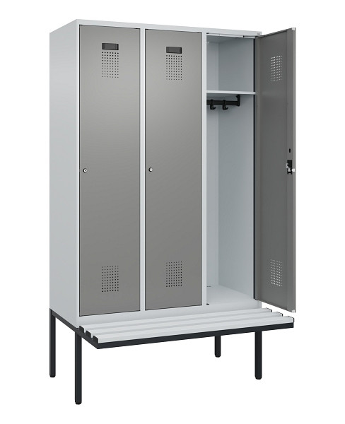 C+P Spind Evolo PLUS, 3 Abteile, 2120x1200x815mm, 7035/0004, Haken 4, Zylinderschloss, Material Sitzfläche Kunststoff, 0490407-32 S10095