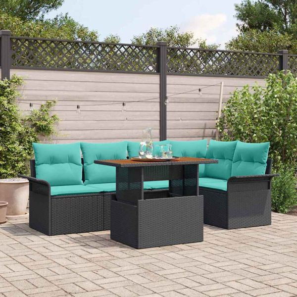 vidaXL Garten-Sofa-Set mit Speicher 6-teilig Schwarz Poly Rattan, 3358076