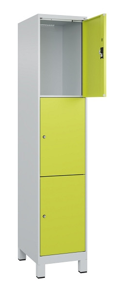 C+P Schließfachschrank Evolo PLUS, mit Füßen, 3 Fächer, 1950x400x500mm, 7035/00, Frontfarbe 1108060 RDS Clowngrün, 049010-123 S10015