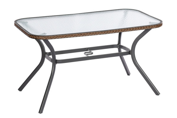 Merxx Ravenna Tisch 150 x 85 cm, graphit/schoko, matte Glasplatte, Aluminiumgestell mit Kunststoffgeflecht, 28213-210
