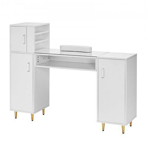 VEVOR Maniküretisch 1355 x 360 x 1080 mm, mit Aufbewahrungsschränken, Handgelenkauflage, Weiß, MJTBSJSBHBWSISZ3FV0