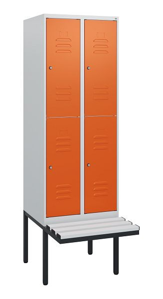 C+P Doppelstöckiger Spind Classic PLUS, 2 Abteile, 1950x600x815mm, 7035/2004, Zylinderschlösser, schwebende Sitzfläche, 0803405-20 S10127