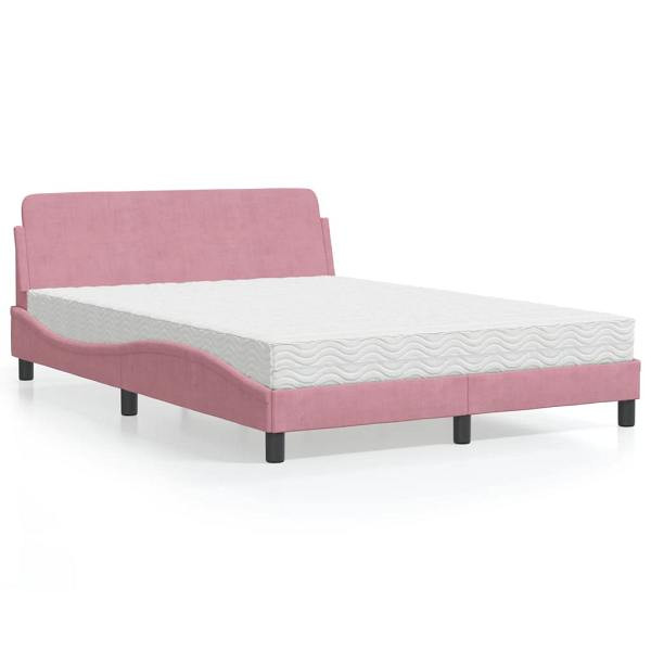 vidaXL Bett mit Matratze Rosa 140x200 cm Samt, Weiß, 3208416