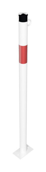 Schake Absperrpfosten Stahlrohr Ø 42 x 2,5 mm ortsfest für Dübel Befestigung, feuerverzinkt und weiß beschichtet, mit 1 Öse, 4042PB/1