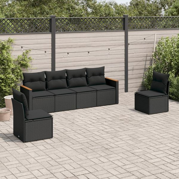 vidaXL 6-teilig Garten-Sofagarnitur mit Kissen Schwarz Poly Rattan, 3258261