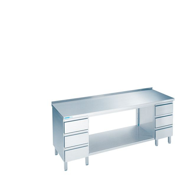 CHROMOnorm Arbeitstisch mit Zwischenboden und Schubladenblöcken, Tiefe 600mm, Tischplatte hinten auf, TZ0612CS3B0