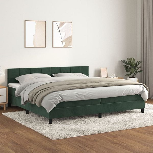 vidaXL Boxspringbett mit Matratze Dunkelgrün 200x200 cm Samt, 3141326