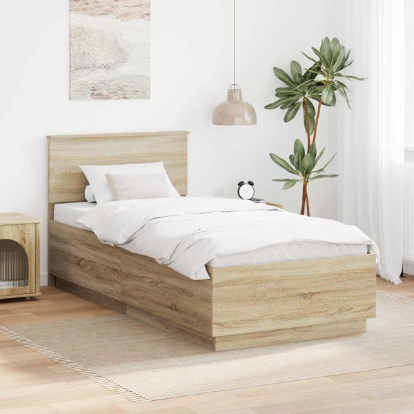 vidaXL Bettrahmen mit Kopfteil Sonoma-Eiche 90 x 190 cm Holzwerkstoff, 3408203