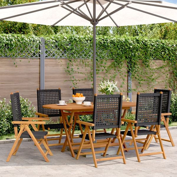 vidaXL Gartenstuhl Verstellbar 6 Stück Schwarz Poly Rattan Massivholz, 3214521