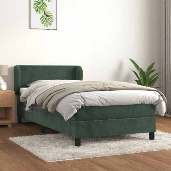 vidaXL Boxspringbett mit Matratze Dunkelgrün 90x190 cm Samt, 3127346