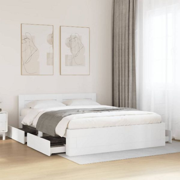 vidaXL Bettgestell mit Kopfteil ohne Matratze Weiß 160x200 cm, 3295548