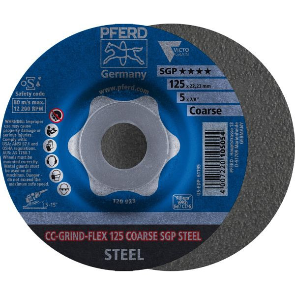 Pferd CC-GRIND-Schleifscheibe CC-GRIND-FLEX 125 COARSE SGP STEEL, VE: 10 Stück, 64188126