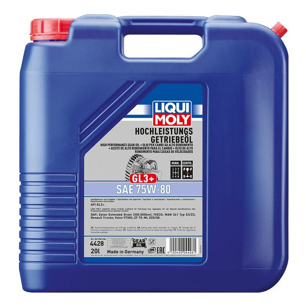 LIQUI MOLY Hochleistungs-Getriebeöl (GL3+) SAE 75W-80, Kanister Kunststoff, VE: 20 Liter, 4428