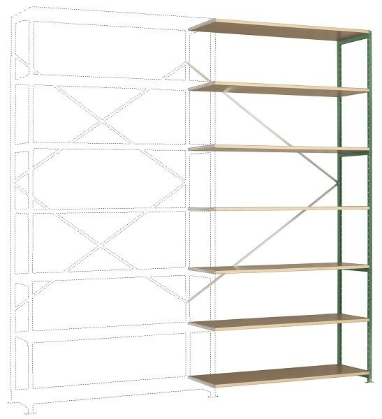 Manuflex Großfach-Steckregal Anbauregal mit 7 Holzverbundböden, HxBxT = 3000 x 1500 x 700 mm, resedagrün, RP1746.6011
