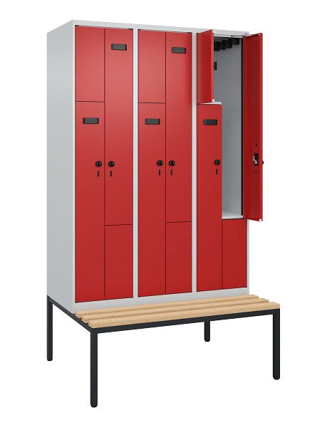 C+P Z-Spind Evolo PLUS, Bank, 6 Fächer, 2120x1200x815mm, 7035/3000, Drehriegel, Sitzfläche Buche-Hartholz, Sitzbank, 0490537-326 S10007