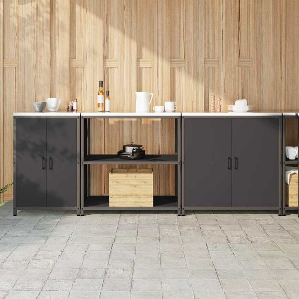 vidaXL Küchenlager-Set Mit Regal 3-teilig Schwarz 240 x 50 x 92 cm, 3392673