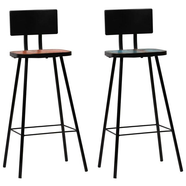 vidaXL Barhocker 2 Stück Massives Altholz, Material: Sitz aus massivem Altholz + pulverbeschichteter Stahlrahmen, 245392