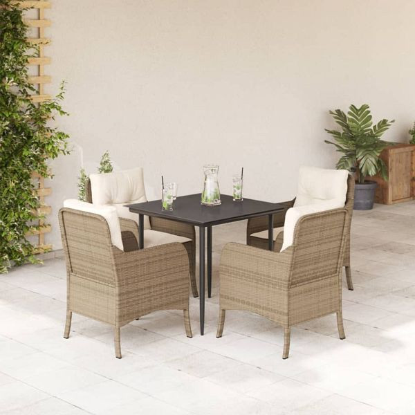 vidaXL 5-tlg. Garten-Essgruppe mit Kissen Beige Poly Rattan, 3211963