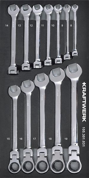 Kraftwerk BASIC LINE EVA Gelenk-Ratschen-Ring-Maulschlüssel-Einlage 20 x 40 cm, 12tlg, 105.301.031