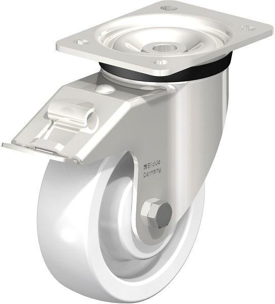 Blickle LKX-SPO 150XK-FI Edelstahl-Schwerlast-Lenkrolle mit Anschraubplatte & Feststeller, Polyamid, Weiß, 623827