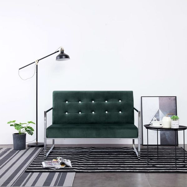 vidaXL 2-Sitzer-Sofa mit Armlehnen Dunkelgrün Chrom und Samt, 282164