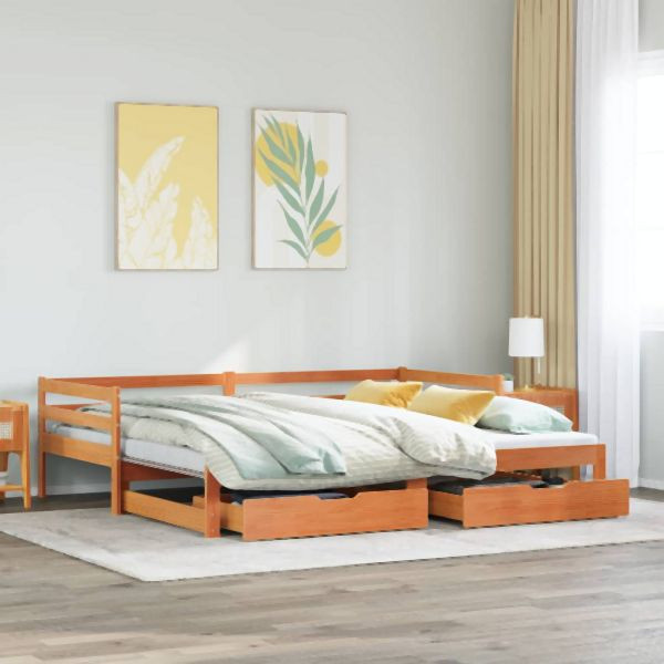 vidaXL Tagesbett Ausziehbar mit Schubladen 90x200 cm Massivholz Kiefer, 3302162