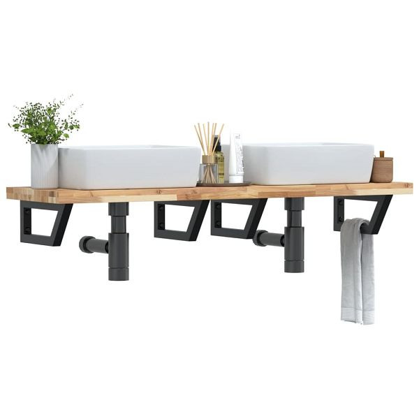 vidaXL Waschbeckenregal Wandmontage Stahl und Akazienholz, 3302711