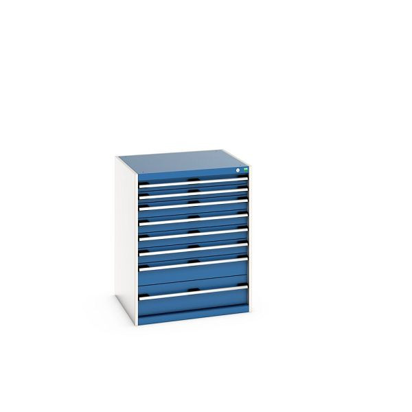 bott cubio Schubladenschrank bestückt, mit 8 Schwerlastschubladen, BxTxH: 800x750x1000mm, RAL 7035/5010, Enzianblau, 40028030.11V