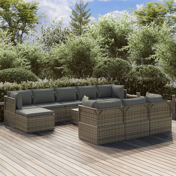 vidaXL 11-teilig Garten-Lounge-Set mit Kissen Grau Poly Rattan, 3157362