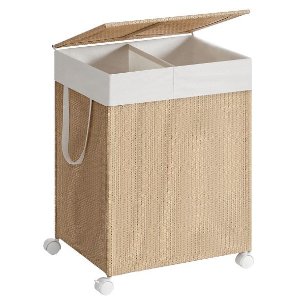 SONGMICS Wäschekorb, Naturbeige, mattes Weiß, 46,5x37,5x65 cm, LCB601N01