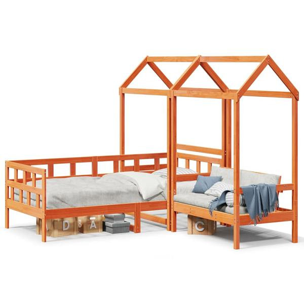 vidaXL Tagesbett Set mit Dach Wachsbraun 90x200 cm Massivholz Kiefer, 3282245