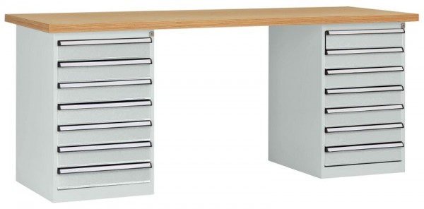 Manuflex Werkbanksystem COMBI, 2 Gehäuse Modell 3 mit Multiplexplatte, BxTxH = 2000 x 700 x 840 mm, Lichtgrau, WC5126.7035
