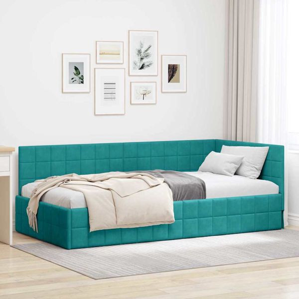 vidaXL Eckbettgestell mit Kopfteil Türkis 100 x 200 cm Samt, 42016406