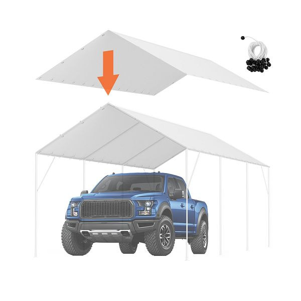VEVOR 6 x 3 m Zeltgarage wasserdicht,UV-geschützt, mit 40 Gummibällen (Rahmen nicht im Lieferumfang enthalten), weiß, CKPB10X20FTB3Z2RRV0