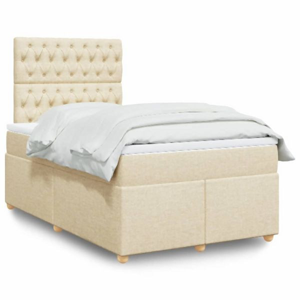vidaXL Boxspringbett mit Matratze Creme 120x200 cm Stoff, 3291259