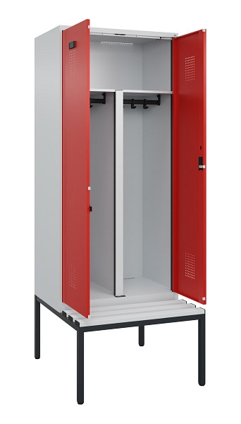 C+P PSA Doppel-Spind Evolo PLUS, Bank, 2 Abteile, 2120x800x815mm, 7035/3020, Zylinderschloss, Sitzfläche Kunststoff, Sitzbank, 0490527-22P S10086