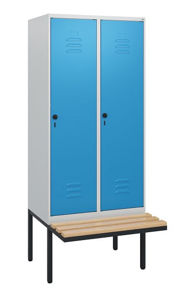 C+P Umkleidespind Classic PLUS, 2 Abteile, 1950x800x815mm, 7035/5012, Drehriegel, Buche-Sitzleisten, 0800405-22 S10004