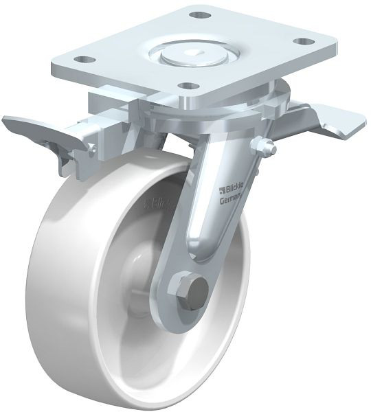 Blickle LO-PO 150G-ST-RI4 Stahlgeschweißte Schwerlast-Lenkrolle mit Feststeller, Polyamid, Weiß, 852808