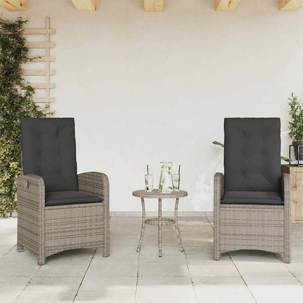 vidaXL Gartensessel mit Kissen 2 Stück Verstellbar Grau Poly Rattan, UV-beständig, 365171