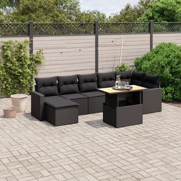 vidaXL 8-teilig Garten-Sofagarnitur mit Kissen Schwarz Poly Rattan, 3271419