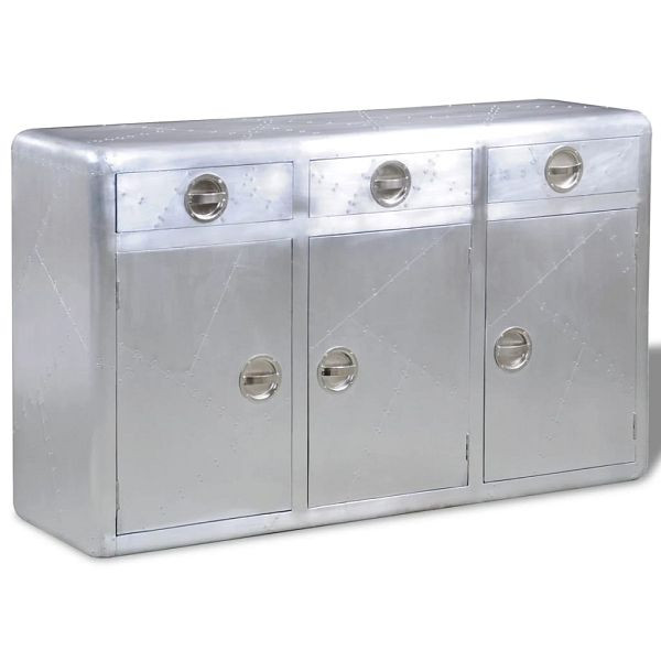 vidaXL Sideboard mit 3 Schubladen Vintage Flugzeug-Stil Aluminium, 242120
